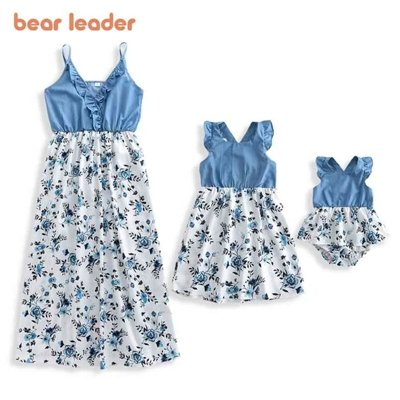 ベアリーダー夏の父母親の女の子の男の子の花のドレス家族マッチング衣装ママベビーパッチワークファッションドレス服210724