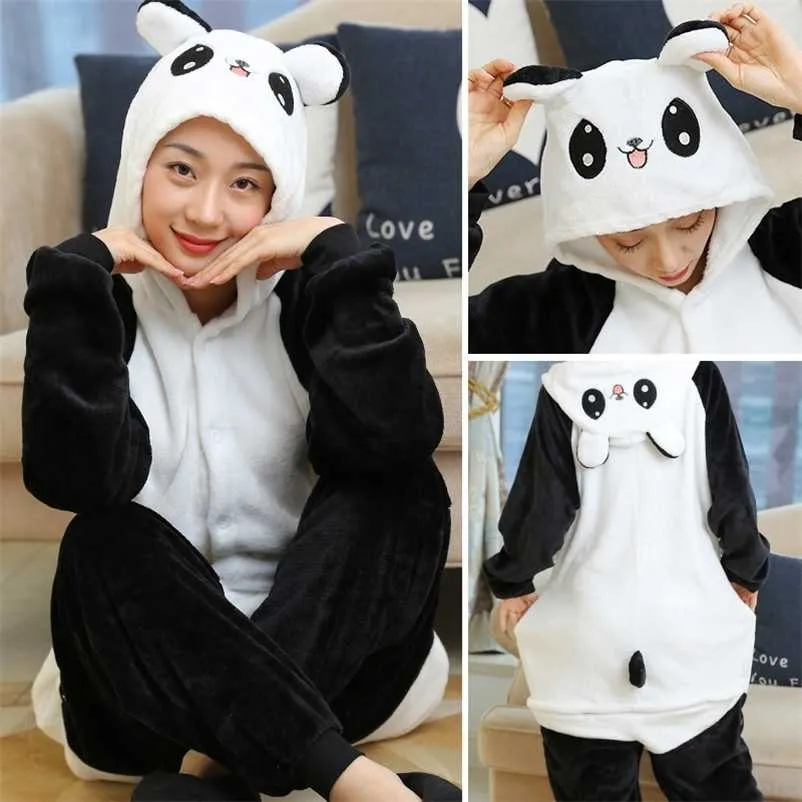 Enfants Ours Panda Pyjamas Vêtements De Nuit D'hiver Garçons Onesies Filles Ensembles Point Licorne Totoro Animal Enfants Pyjama Pijama 211130