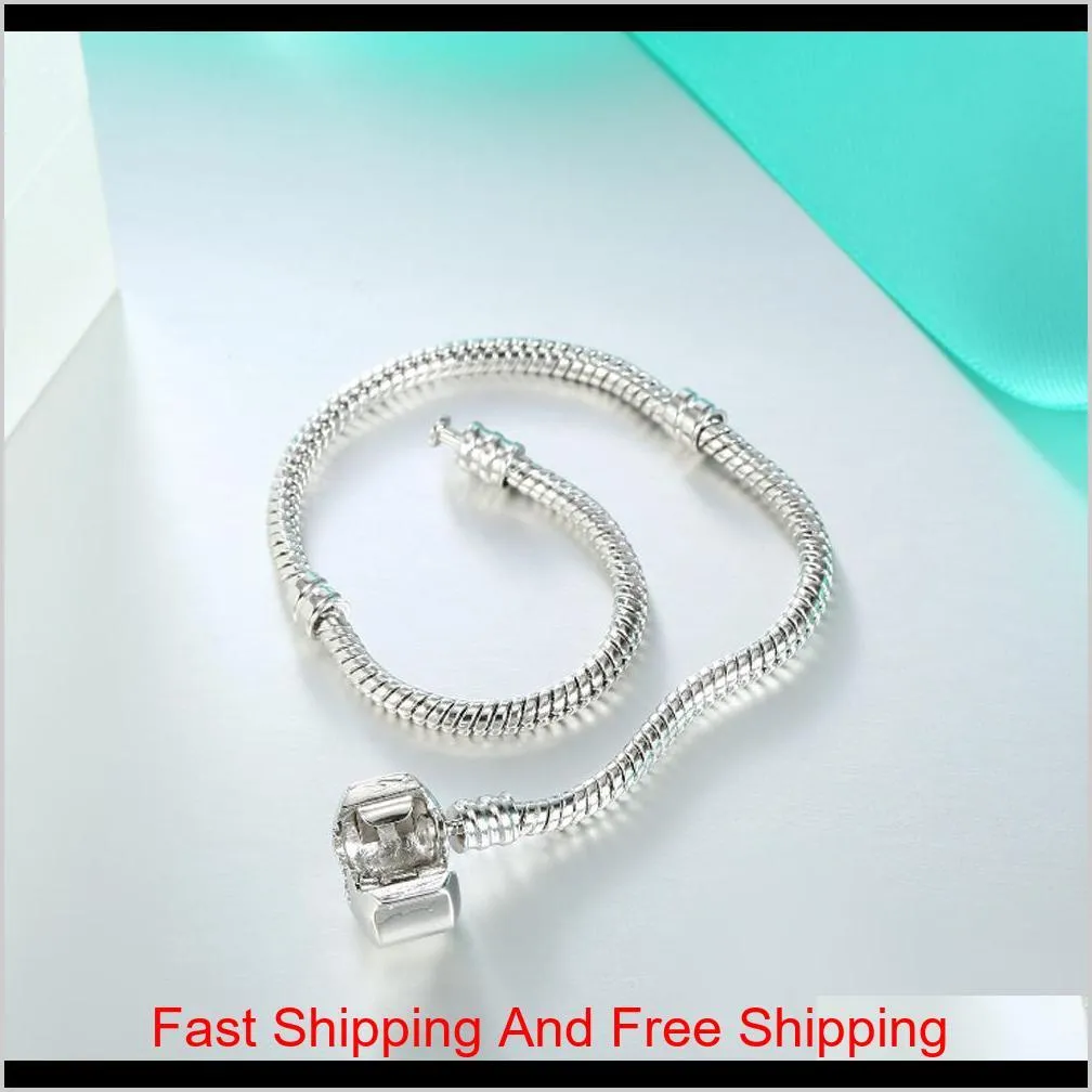 1pcs drop shipping silver plated bracelets women snake chain charm beads for  beads bangle bracelet children gift b001