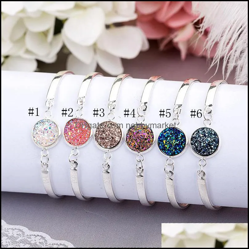 Charm Bransoletki Biżuteria Wysokiej Jakości Druzy Bransoletki Okrągły Naturalny Geode Kamień Rhinestone Pave Drusy Regulowany Dla Womenladies Moda Drop