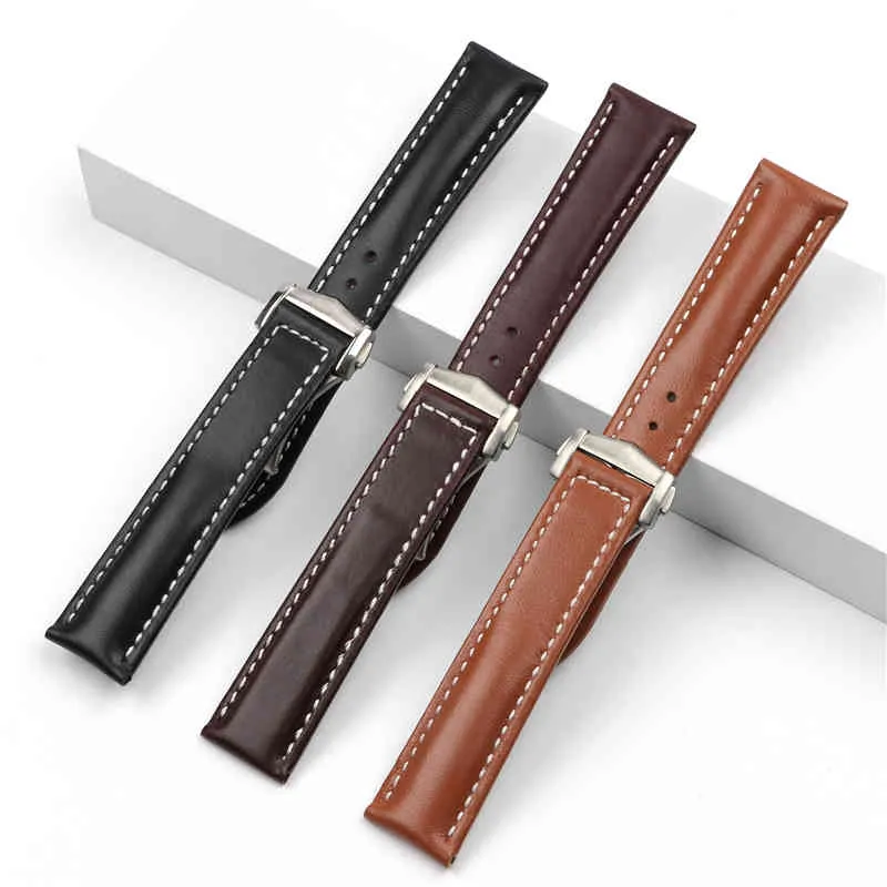 20mm Genuine Leather WatchBand For Omega Watch Strap Seamaster300 DE VILLE AT150 AQUA TERRA 150 Belt Folding Buckle Accessories