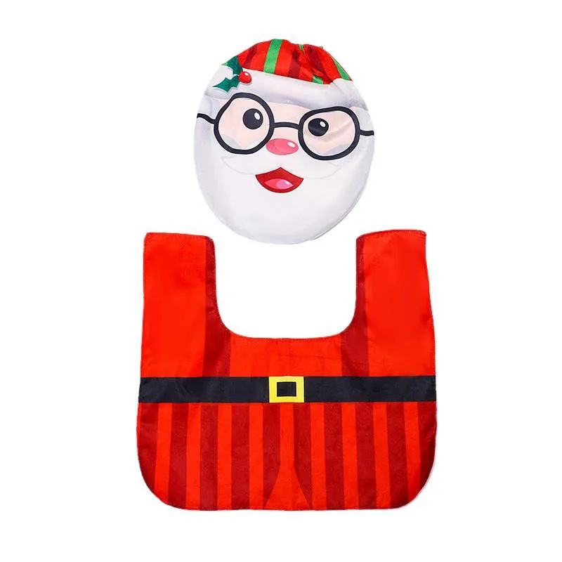 Set 3 Pièces Housse WC & Tapis Bonhomme De Neige Noël - Déco Salle De Bain Festive - Père Noël Rouge
