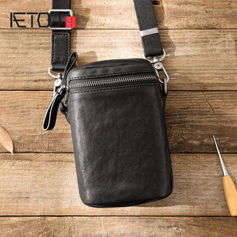 HBP AETOO Leather Men's Mini Bag, Head Leather Slant Bag, Vintage One-shoulder Bag