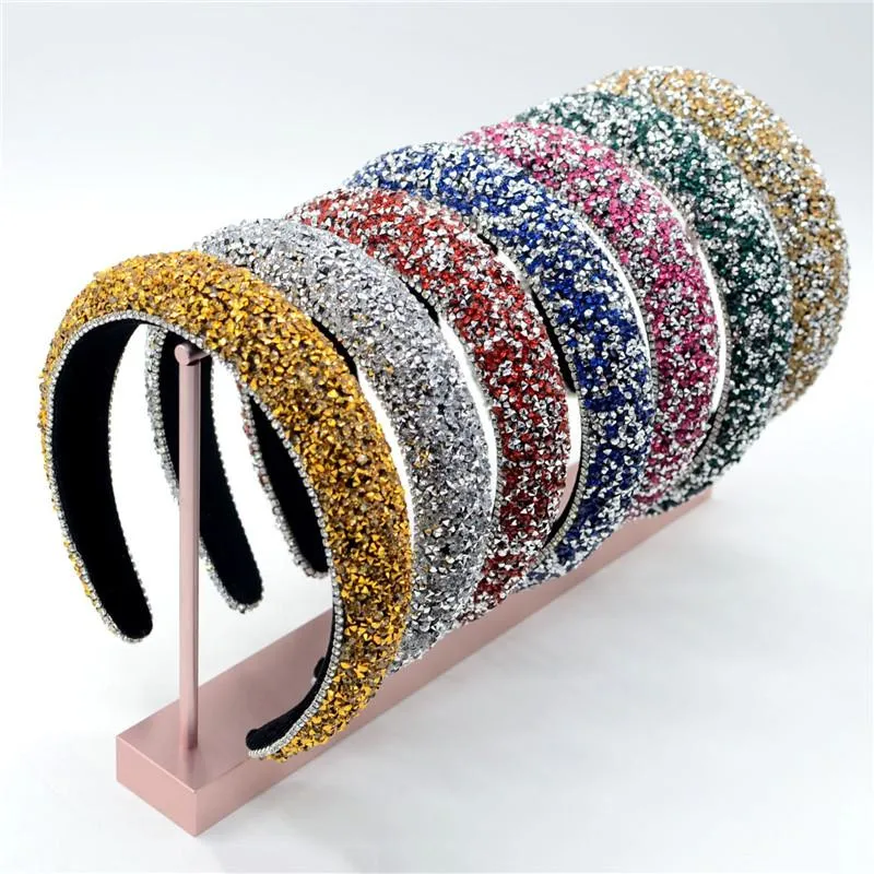 Fermagli per capelli Mollette Spugna larga Fascia per capelli Strass Catena per la testa Diademi barocchi Corone Fascia fatta a mano Colore Accessori da sposa in cristallo