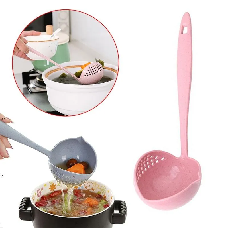 new2 in 1 Hot Pot Dinnerware Porridge Soup Spoon with Filter Skimmer Kitchen Utensil Long Handle Colander 4 Colors EWE7657