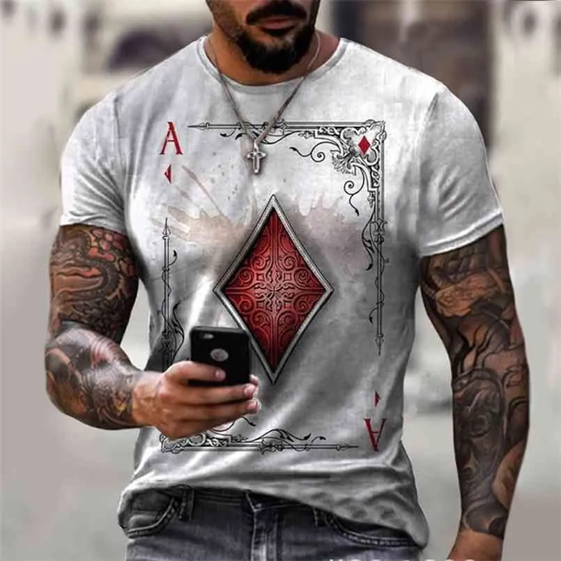 T-shirt da uomo con stampa quadrata con carte da gioco T-shirt casual da uomo a maniche corte estiva da uomo 210707