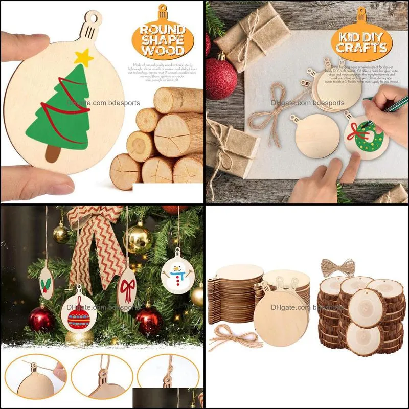 Christmas Decorations 100Pcs DIY Wooden Balls Craft Decoration Hanging Tag & 30Pcs Unfinished Wood Slices With Bark