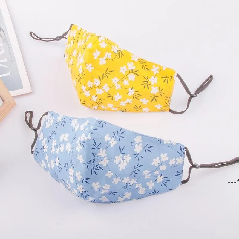 NEWFlower Cotton Mask Washable Three-layer Print Dust-proof Hanging Ear Type Small Floral Adult Masks Colorful Lightweight Breathable RRF120