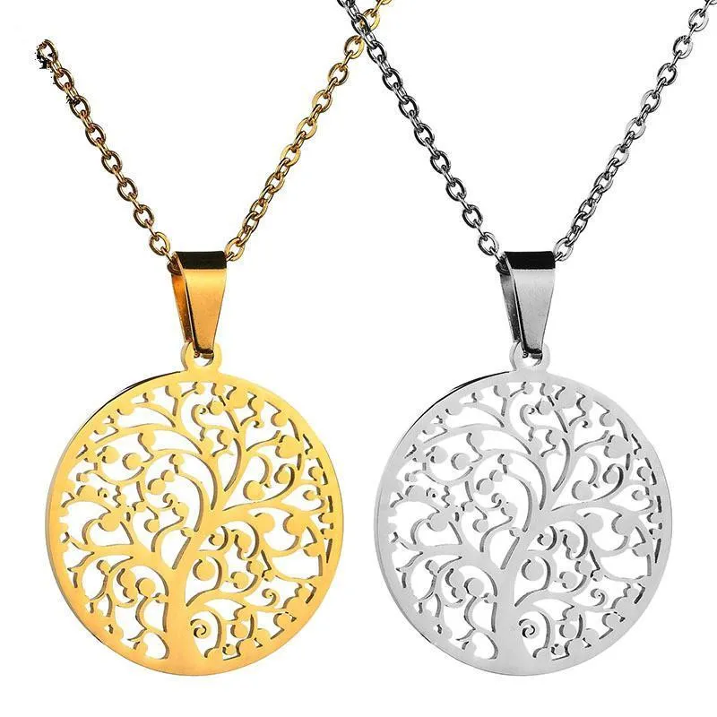 Chaînes 2021 à la mode évider arbre de vie en acier inoxydable collier pour femmes couleur argent déclaration bijoux Bisuteria Mujer