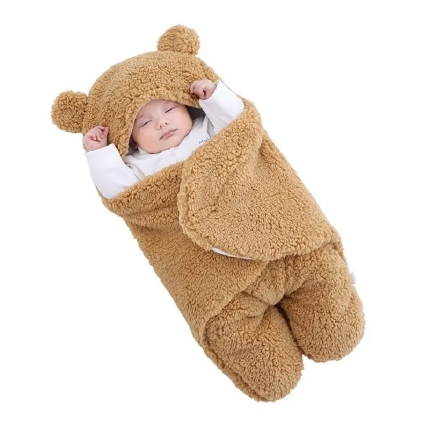 Baby sovsäck ultra-mjuk fluffig fleece född emot filt spädbarn pojkar tjejer kläder sömn plantskola wrap swaddle 220216