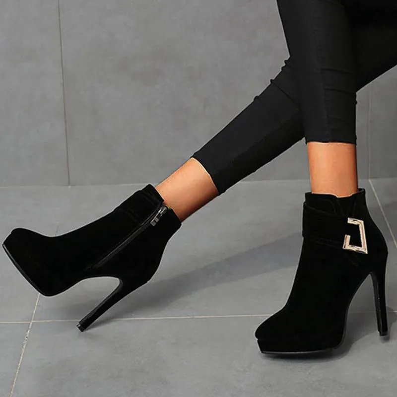 Boots Big Size 37-01 For Women Sexy High Heels Warm Short Autumn Winter Shoes Pointed Toe Platform Knight