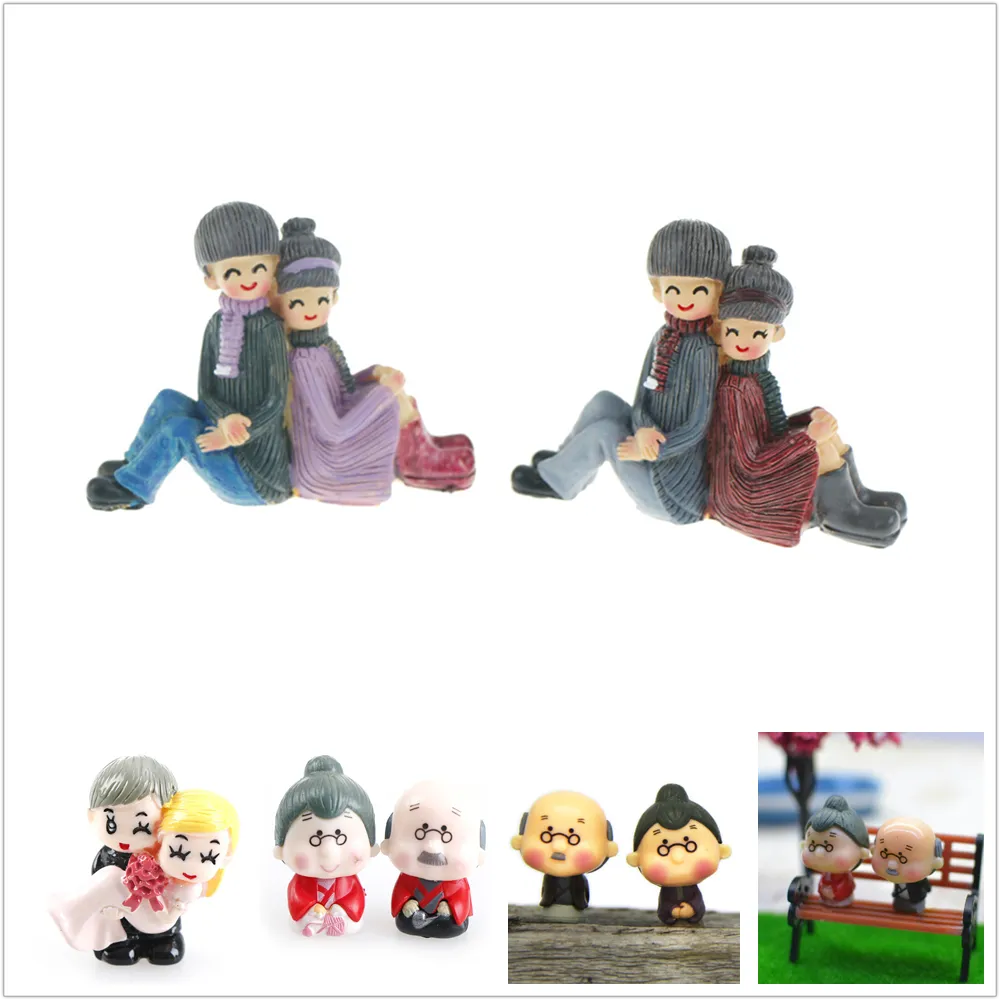 Grandpa Grandma Sweety Lovers Couple Miniatures Garden Landscape Resin Mini Bride and Groom Garden Miniature Home Decoration Acc