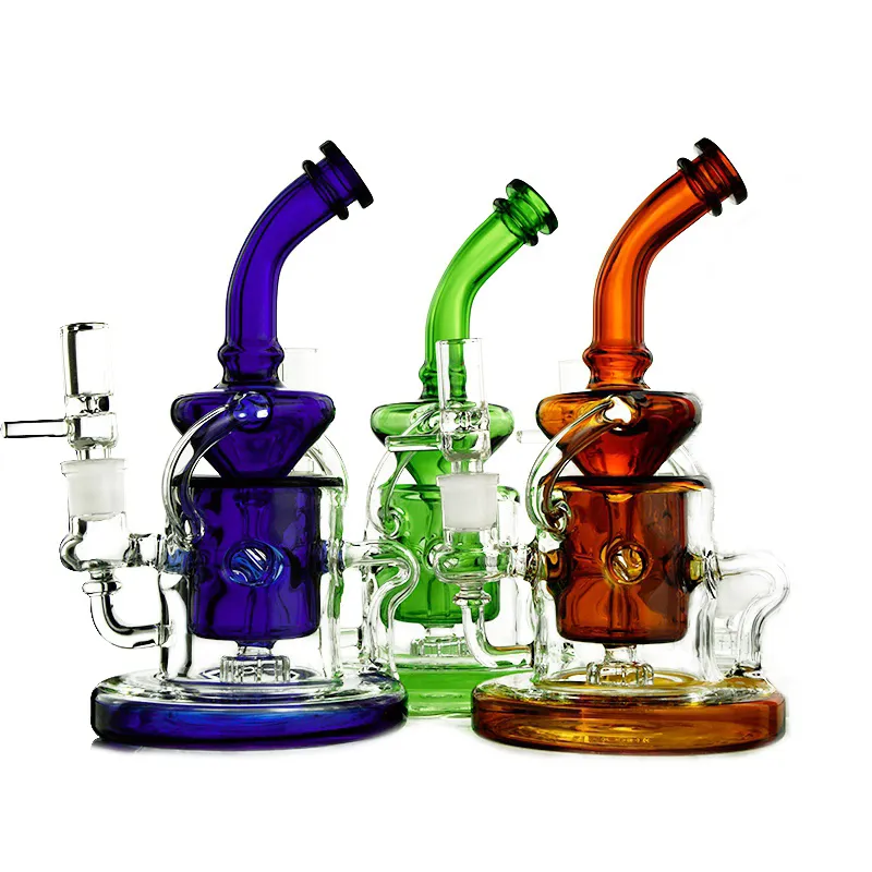 8-дюймовые тяжелые базовые кальяны Klein Bongs Tornado Recycler Glass Bong Dainchwade Perc Нефтяные Установки DAB 14 мм сустава водопроводные трубы с миской