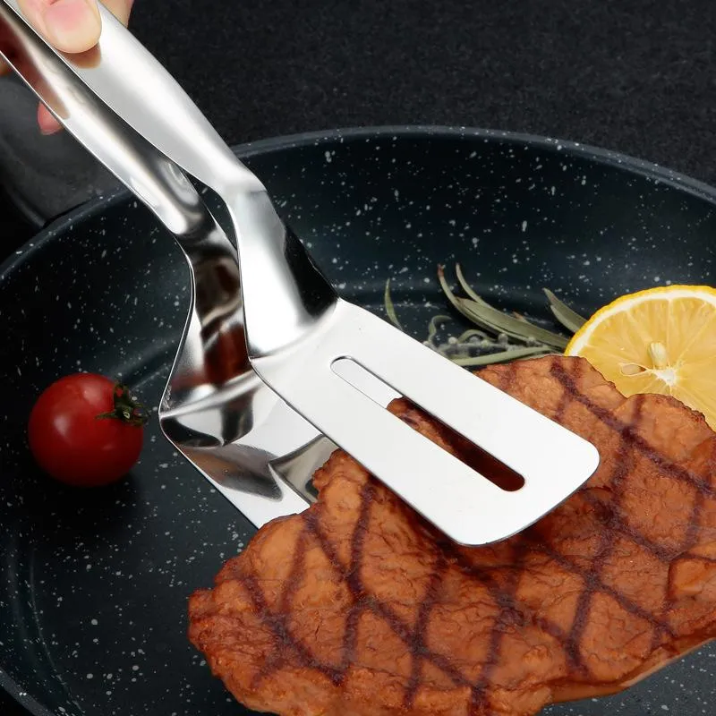 Stainless Steel Kitchen BBQ Bread Utensil Barbecue Tong Fried Fish Steak Clip Shovel Clamps Meat Vegetable Meat Clamp HY0337