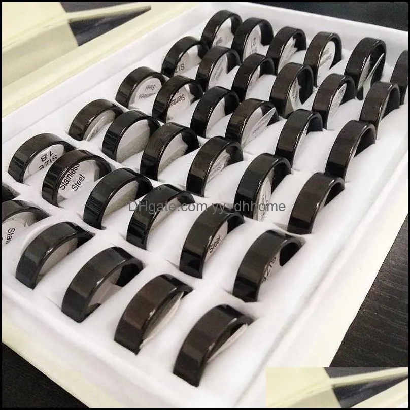 36 Pieces Mix Size Black Stainless Steel Rings Men Jewelry Width 6mm Round Simple Black Statement Rings for Women Jewelry 220115