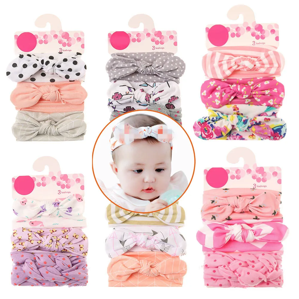 Bandeau bébé pour fille cheveux lapin fleur imprimé nœuds Turban 3 pièces bandeaux élastiques pour nourrissons enfants noeud bandeau bandeau cheveux accessoires