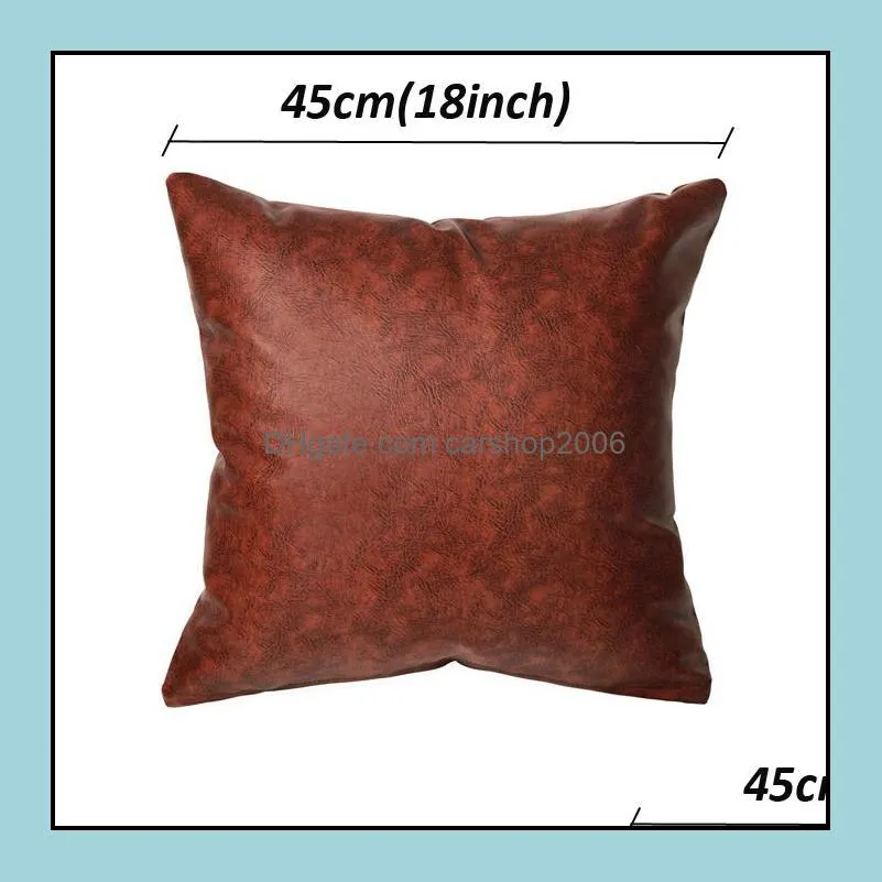 PU Leather Square Pillow Cover 18x18 Inch Soft Sofa Cushion Cover Pure Color Zipper Pillow Case Home Decoration Pillowcase Gift DBC