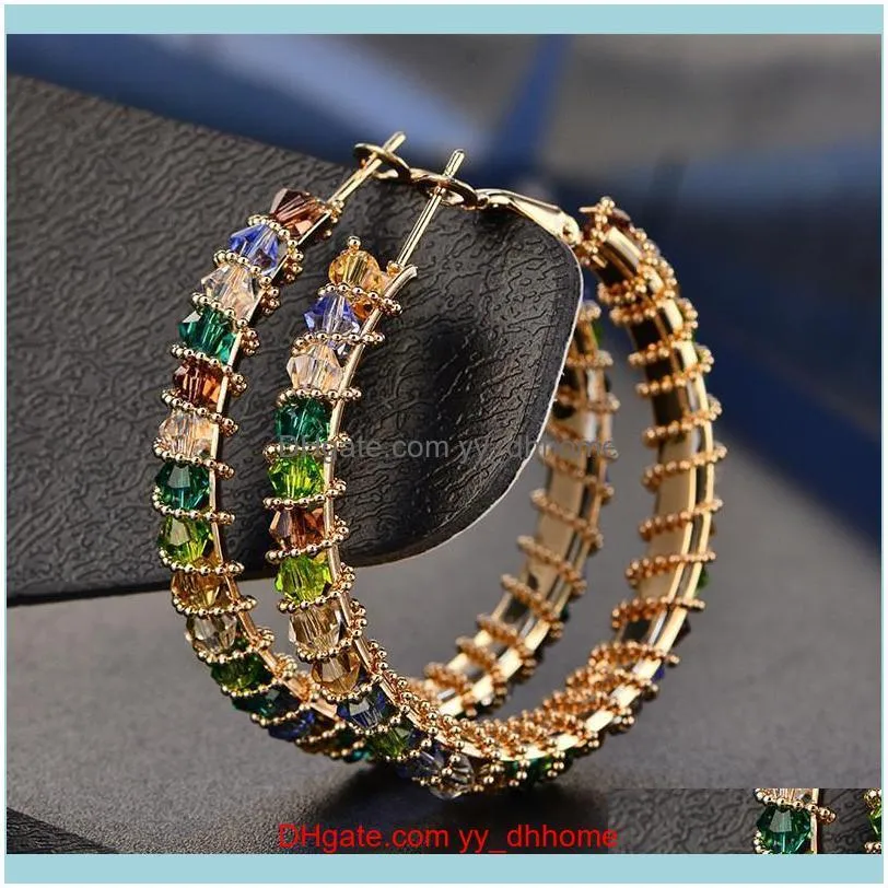 Multicolor Crystal Beads Hoop Earrings For Women Gifts Arrival Bohemia Handmade Rainbow Fashion Jewelry & Huggie