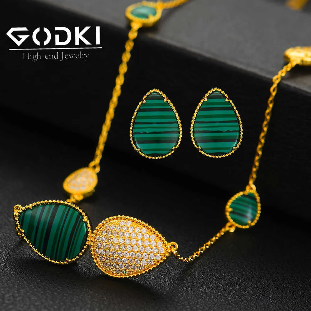 GODKI Luxury Peacock Colors DUBAI Set di gioielli da sposa per le donne Matrimonio 2020 Collana Orecchini Bangle Ring Set da festa H1022