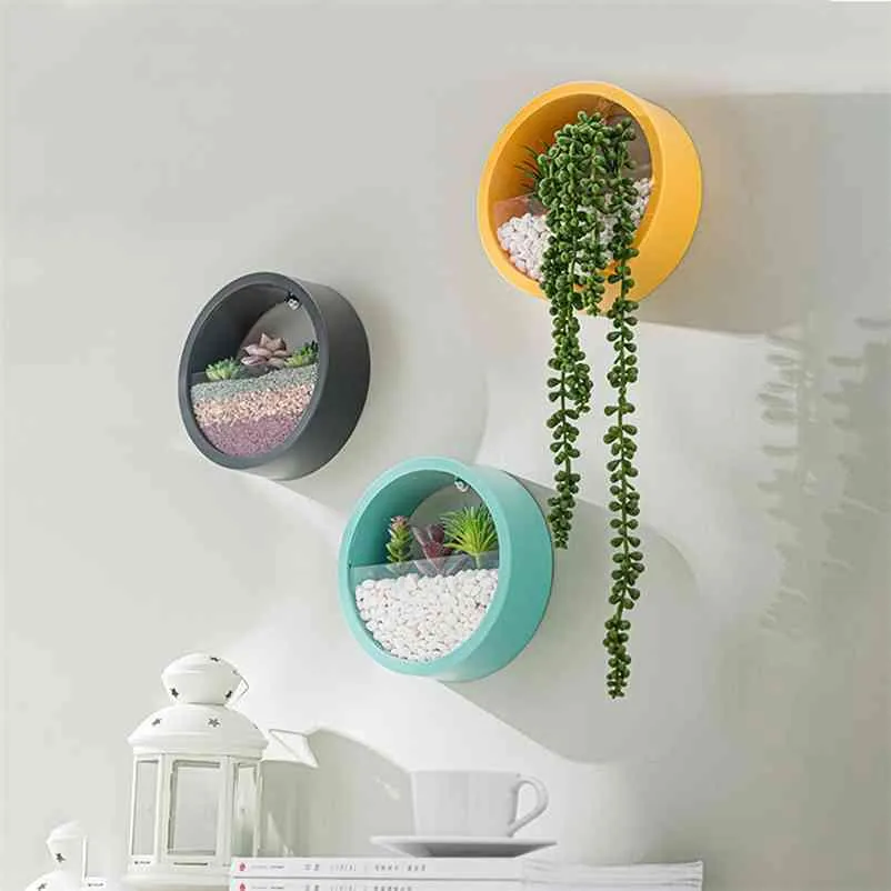 Flower Pots Home Indoor Wall Decoration Planting Flower Pots Hanging Round Planter Pot With Light Tube Drop 210922