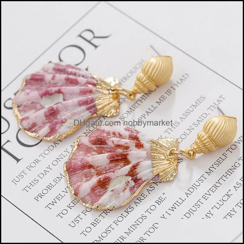 Natural Pink Shell Drop Earring Earring Colored Seashell Pendant Dangle Earrings For Women Fashion Accessories