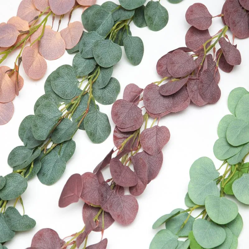 Dense Leaf Artificial Eucalyptus Garland Faux Silk Eucalyptus Leaves Vines Handmade Garland Greenery Wedding Backdrop Arch Wall Decoration