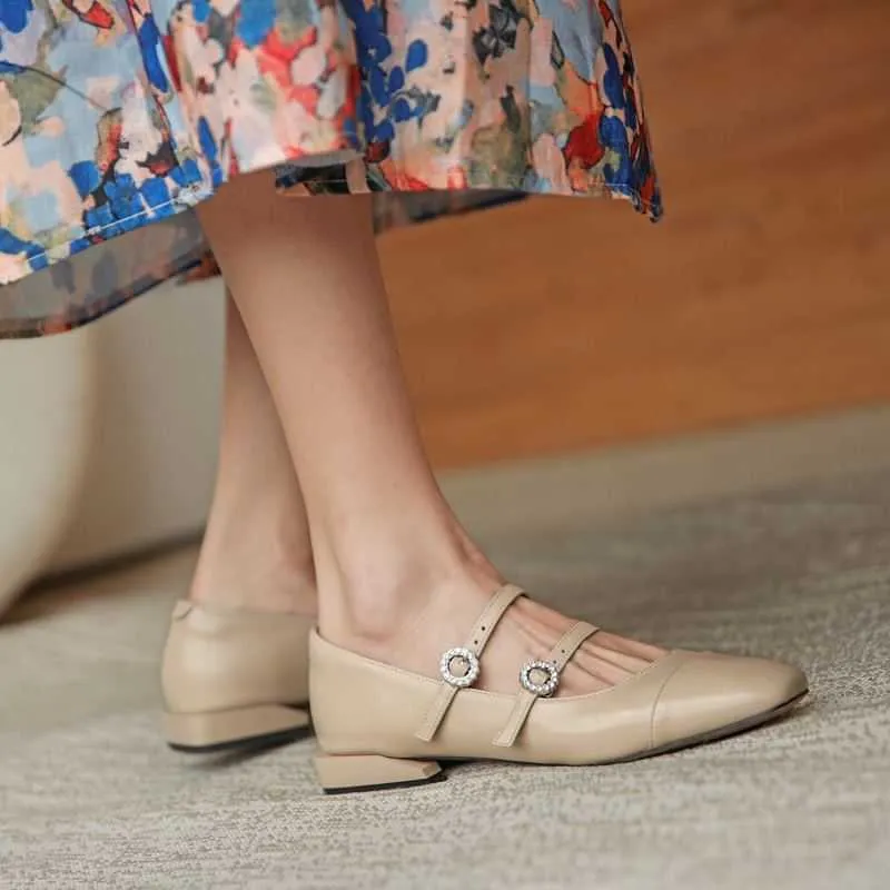 ALLBITEFO buckle strap genuine leather women heels shoes fashion office work shoes low heel shoes kitten heels tacones mujer 210611