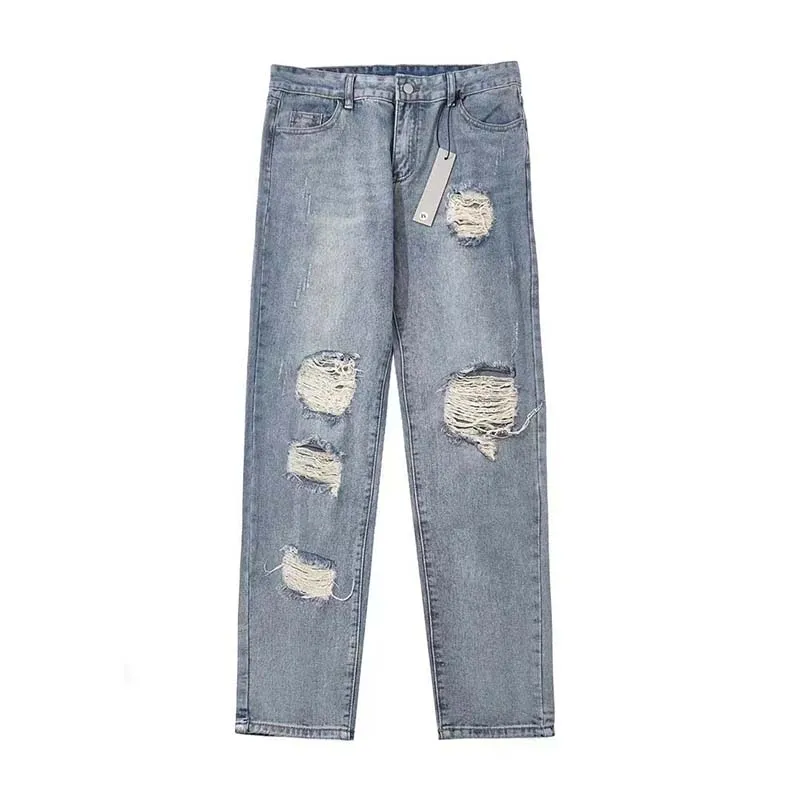 メンズデザイナーブランドジーンズクラシックヒップホップパンツJeanが悩まされたリッピングされたバイカースリムフィットオートバイデニムジーンズ