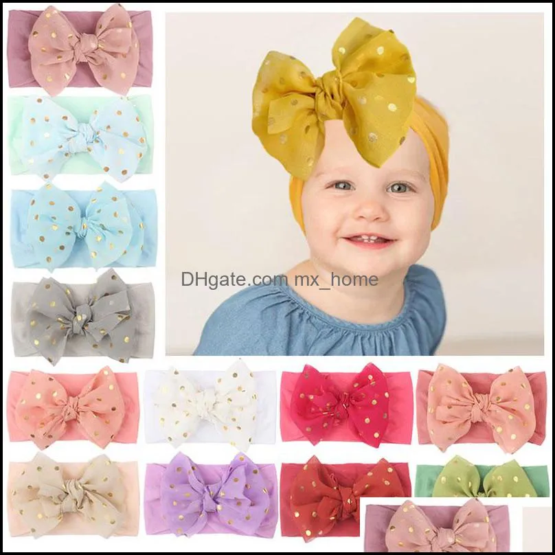 Hår tillbehör baby, barn moderskap europa mode spädbarn baby nylon huvudband prickar bowknot elastiska band barn mjuka huvudbanden hårband