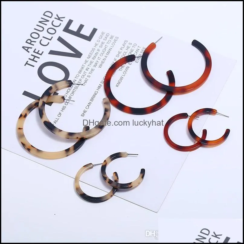 New Punk Style Leopard Print Geometric Circle Earrings For Women Fashion Acrylic Acetic Acid Sheet Stud Earring