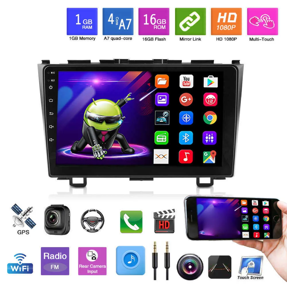 9 pouces 2 Din Android 10.1 1GB RAM WIFI BT Autoradio autoradio lecteur multimédia pour Honda CRV CR-V 2006-2011 2din Audio DVD