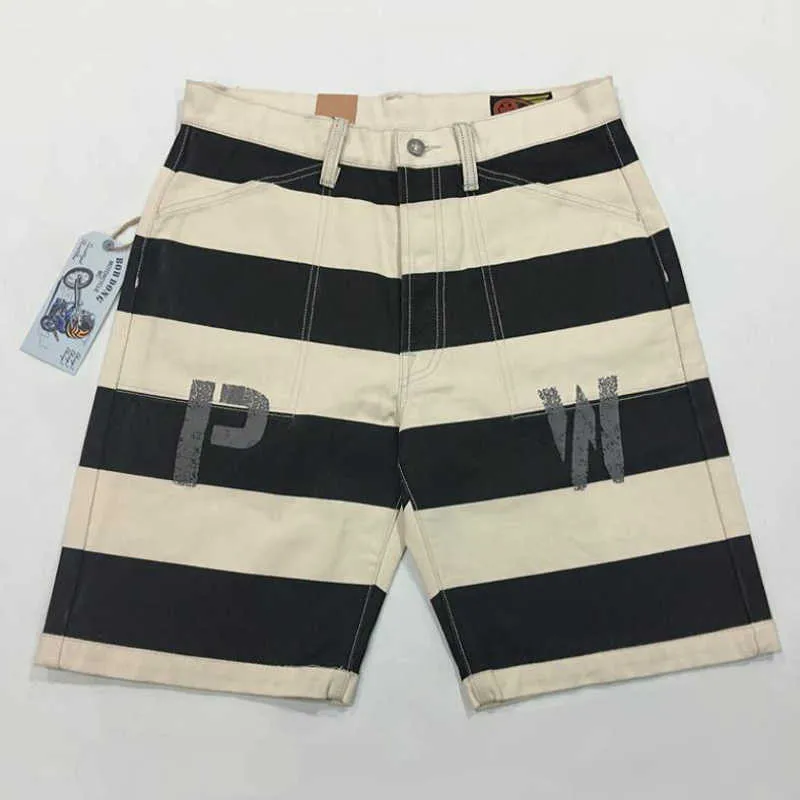 Calça masculina Bob Prisoner Dong of War estampada 16 onças lona preta listrada branca