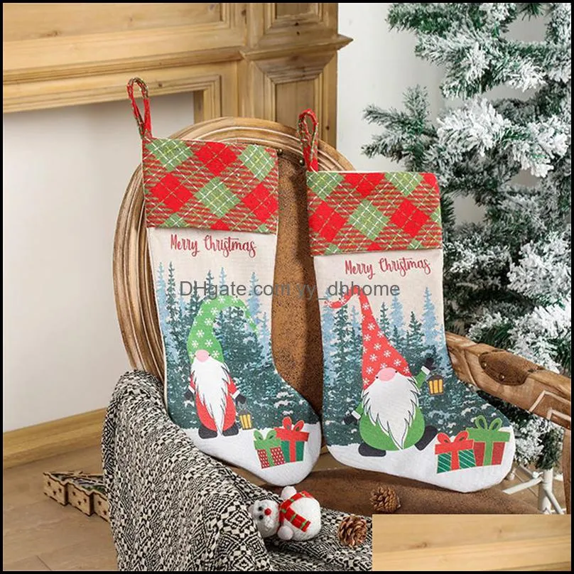Christmas Stockings Gnome  Plaid Kids Gift Treat Bags Holiday Party Xmas Tree Fireplace Decoration XBJK2109