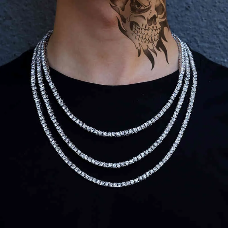 2021 Новая мода 1 ряд горный хрусталь мужской хип-хоп рэп певец ледяной теннис цепи блестящие женщины ожерелье подарок