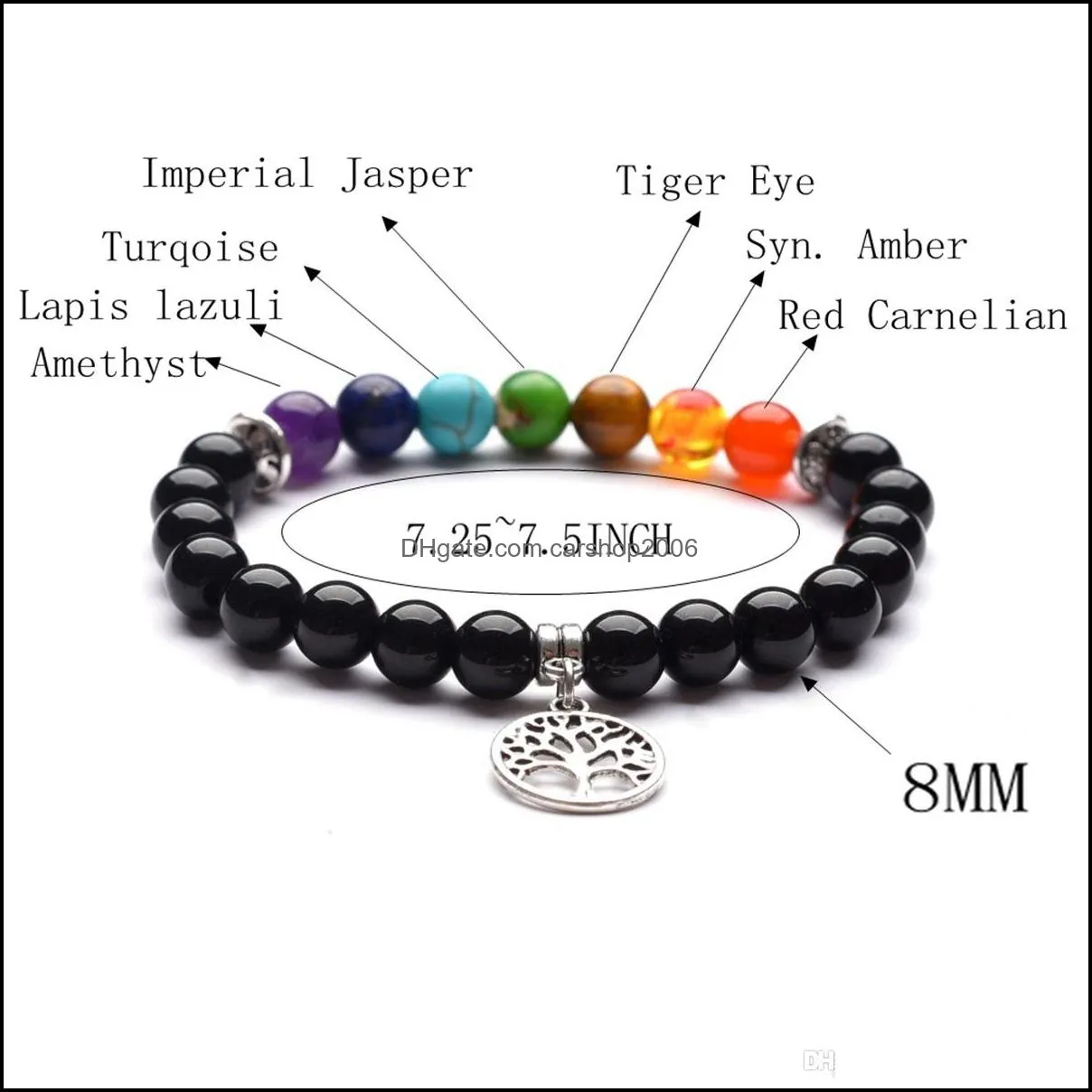 Seven chakra bracelet yoga couple love life tree pendant 8MM fashion fashion meaning wrist jewelry