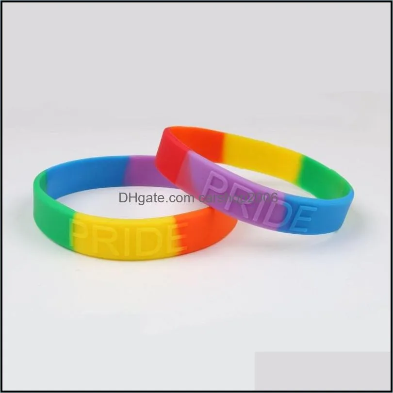 Gay Pride Silicone Bracelet Rubber Rainbow Flag Wristband LGBT Sports Silicone Bangle Lesbian Pride Wristlet Bracelets Party Jewelry