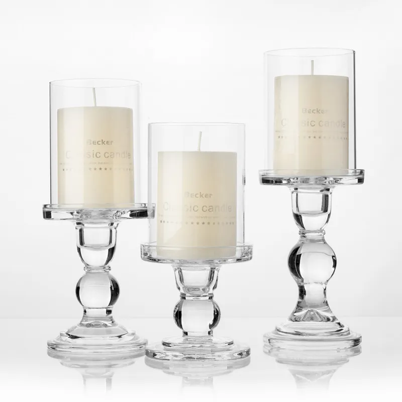 1pc 3.46 / 4.52 / 5.51 i glasstakehållare för 3 \ "Pillar Candle och 3/4 \" Taper Candle Wedding Decoration Candlestick 240c3