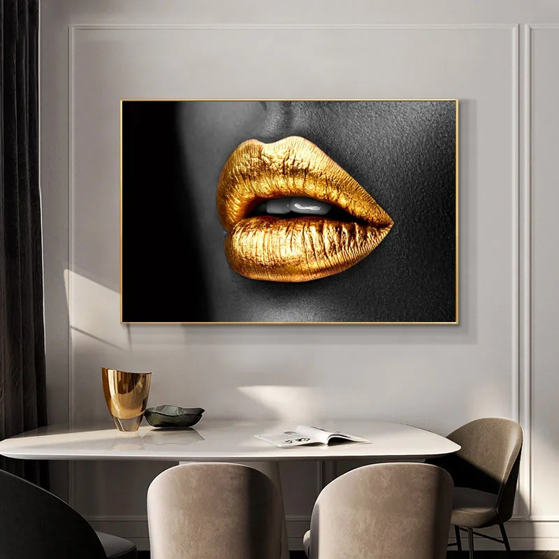 Goldene Lippen Malen Leinwand Drucke Sexy Frau Mund Wand Bilder Für Wohnzimmer Moderne Wohnkultur Schwarz Sliver Lippen Cuadros