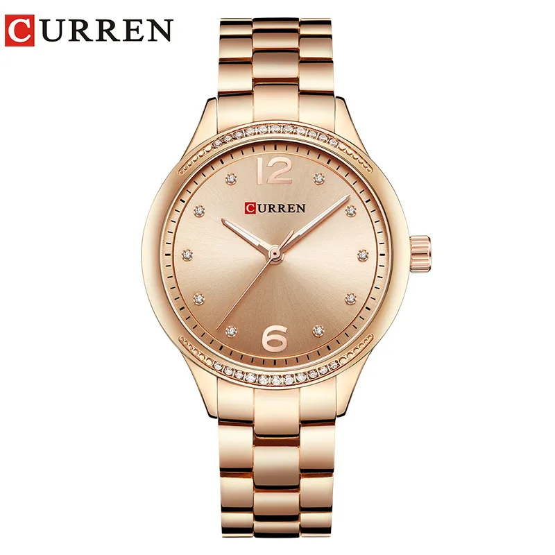 Curren Brand Fashion Dress Quartz Ladies Watch Crystals Full Steel Armbandsur Kvinnor Gåvor Klocka Relogio Feminino 210310