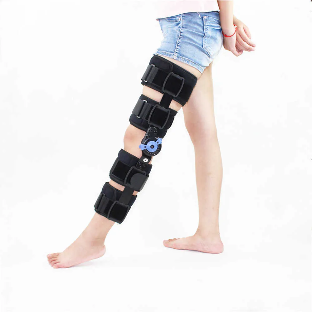 Hinged Ortopedic Knee Brace Support Justerbar Splint Stabilizer Wrap Sprain Post-Op Knee Protector Extension Gond Support Q0913