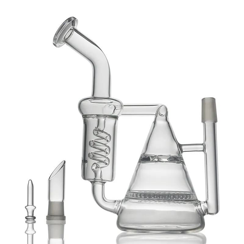 Clear Beaker Sprial Recycler Glass Bong Hookah Acessórios para tabaco Fumar tubos com filtros