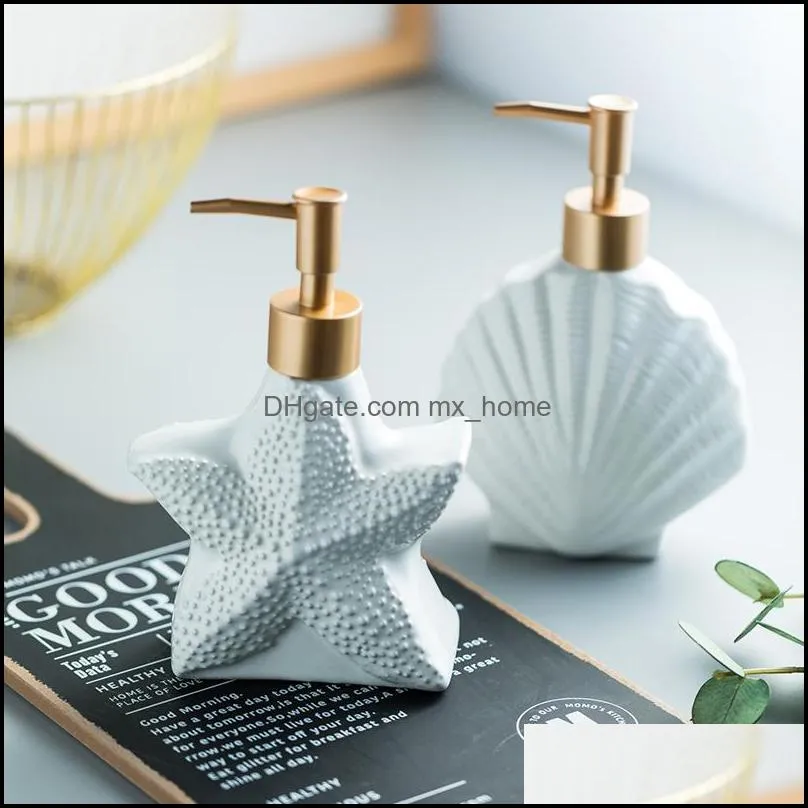 Starfish Shell Shape Ceramic Liquid Soap Dispenser Bathroom Sub-bottling Shower Gel Bottle Hand Sanitizer Container Bathroom Acc