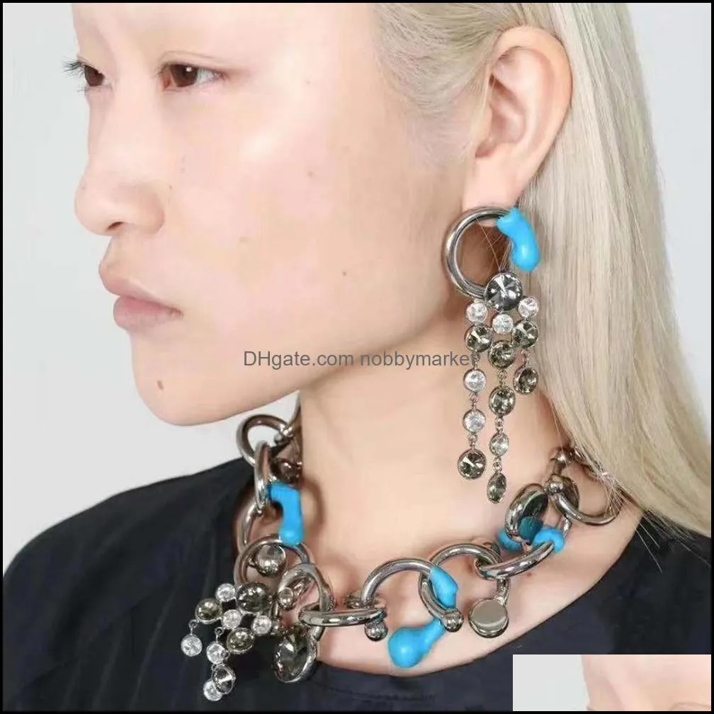 Ins Tide Niche Design Asymmetric Earrings Personality Stud Tassel Trend Cool Temperament High Sense Gem Jewelry Female