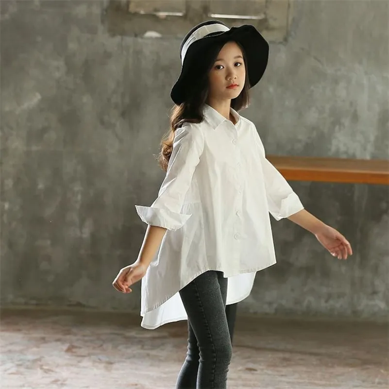 Spring Back To School Clothing Blouses Teen Girl Shirt Long Sleeve White Yellow Autumn Kids Children's Shirts Girls Blouse 210306