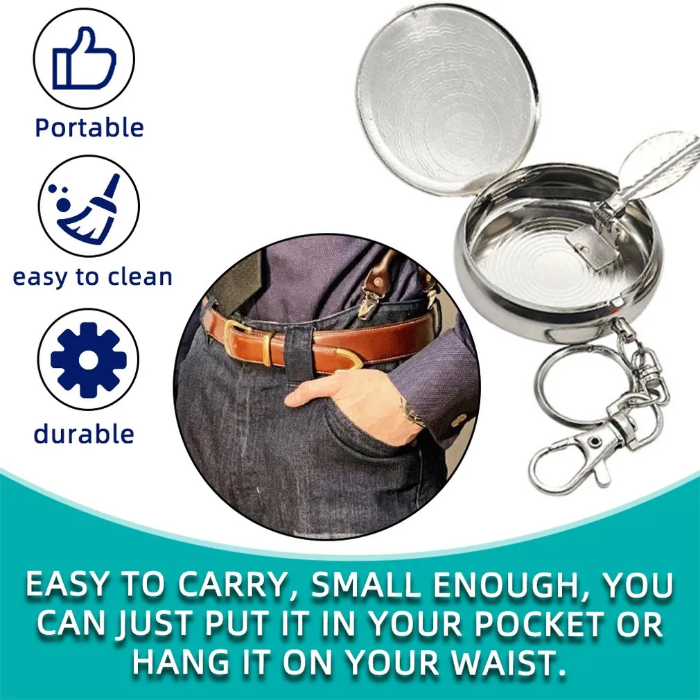 Pocket Ashtray/Vehicle Cigarette Ashtray Mini Stainless Steel Ashtray with Key Chain and Cigarette Snuffer