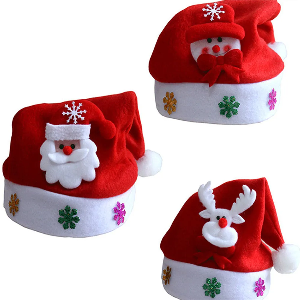 1 stks Kerstmishoed Decoraties Santa Claus LED Licht omhoog Knipperend Kostuum Party Red Kids Child Xmas Party Leuke Cap Nieuwjaar Geschenken