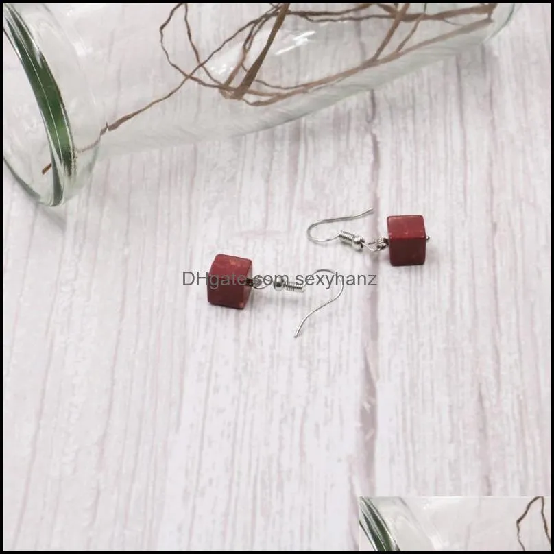 Earrings & Necklace Style 8mm Square Stone Red Synthesis Turquois Imperial Jaspers Fashion Jewelry Women`s Gift 18inch Y553