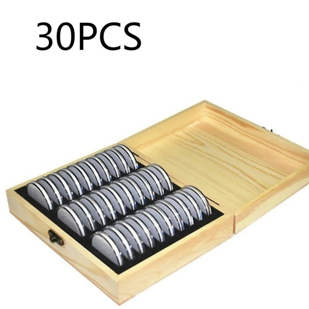 Kyrio Lot de 30 porte-pièces en bois avec capsules rondes en plastique, boîte de protection pour collectionneurs de pièces de monnaie pour pièces de monnaie de 17 à 45 mm Kyrio Lot de 30 porte-pièces en bois avec capsules rondes en plastique, boîte de protection pour collectionneurs de pièces de monnaie pour pièces de monnaie de 17 à 45 mm