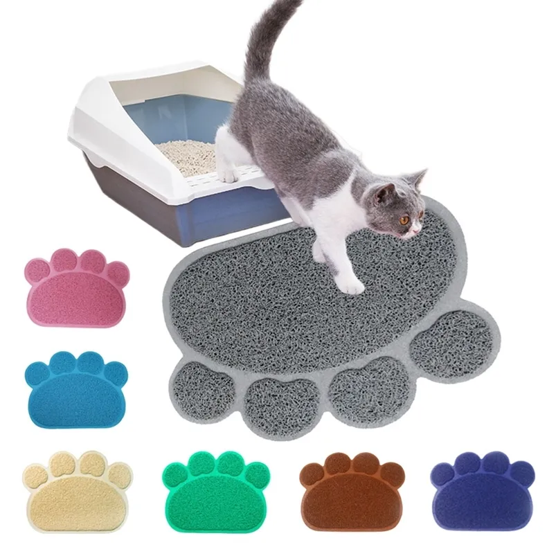 Paw Shaped Cat Litter Mat Litter Trapping Pad Waterproof PVC Pet Dog Food Mats Feeding Placemat Easy Washing Non-slip Floor Pads 210722