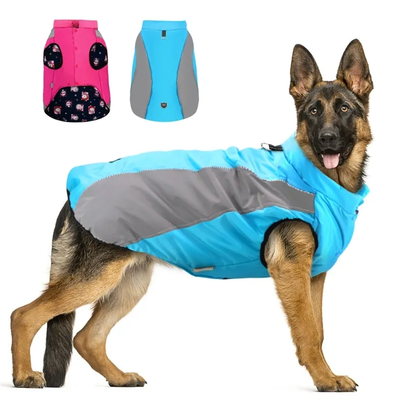 Winter Large Dog Clothes Waterproof Warm Big Dog Coat Jacket for Medium Large Dogs Reflective Bulldog Golden Retriever Clothing 211013